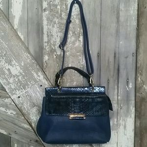 MG Collection Blue Metallic print handbag